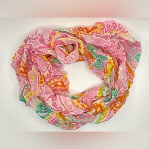 New York & Company Scarf 100% Silk Pink Multicolor Paisley Spring Summer